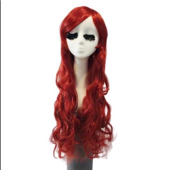 New Goddess cosplay red curly wig with long bangs main image 7